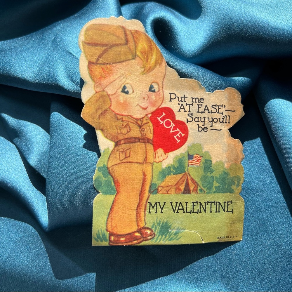 Vintage 1940’s Soldier Valentine Card Red Heart - Picture 2 of 2